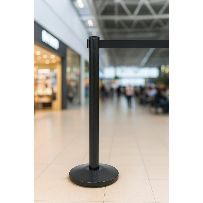 Słupek odgradzający czarny z taśmą czarną 230 cm